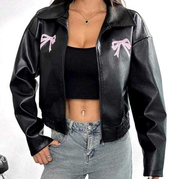 Women's Zip-Up Butterfly Print Bomber Jacket, For Autumn - Picture 1 of 6